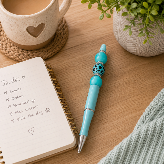 Turquoise Leopard Print Beaded Pen | Handmade Gift Pen