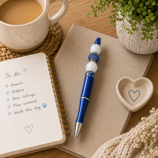Blue Sparkle Beaded Pen | Handmade Decorative Ballpoint Pen | Gift for Teachers &Students.
