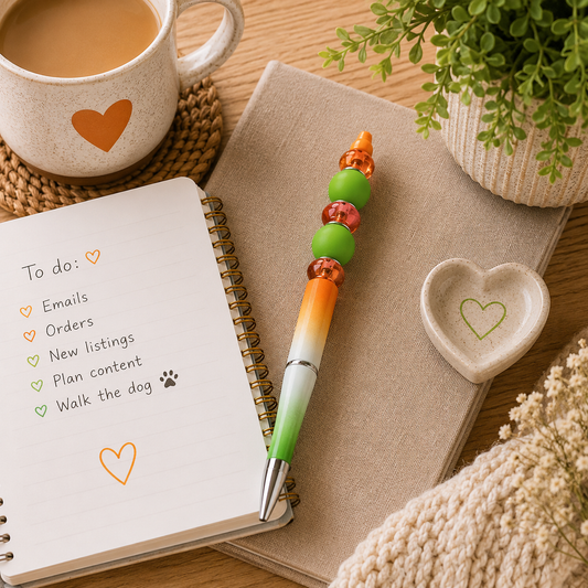 Citrus Ombre Beaded Pen | Orange, White & Green Handmade Ballpoint Pen | Bright Colourful Stationery Gift
