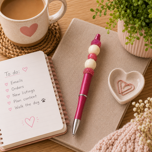 Pinky Red Sparkle Beaded Pen