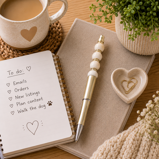 Champagne Gold Pearl Bead Pen – Elegant Handmade Ballpoint Pen