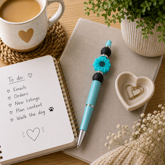 Turquoise Daisy Handmade Beaded Pen