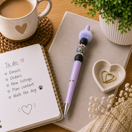 Pastel Rainbow Leopard Bead Pen with Fluffy Pom Pom