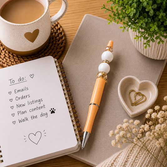 Peach & Pearl Handmade Bead Pen – Elegant Stationery Gift