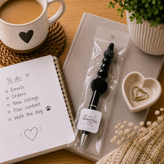 Black Luxe Pom Pom Beaded Pen – Handmade Stylish Writing Pen