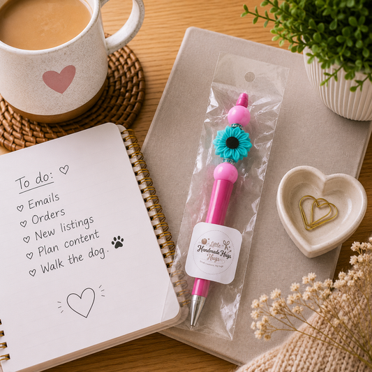 Pink Daisy Handmade Beaded Pen – Bright Floral Writing Pen