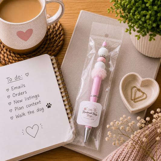 Blush Pink Pom Pom Beaded Pen – Handmade Silicone Bead Pen
