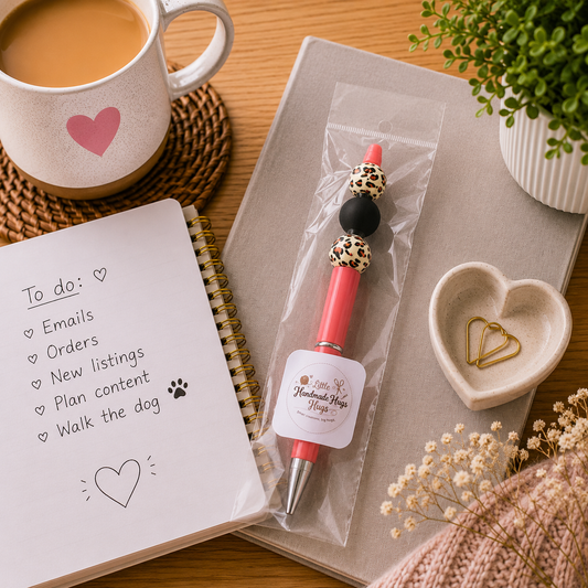 Coral Leopard Print Beaded Pen – Handmade Silicone Bead Pen