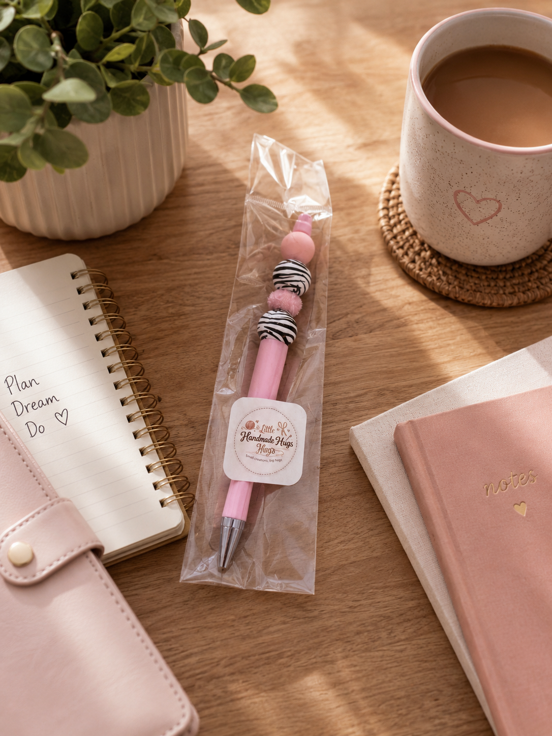 Pink Zebra Print Handmade Beaded Pen