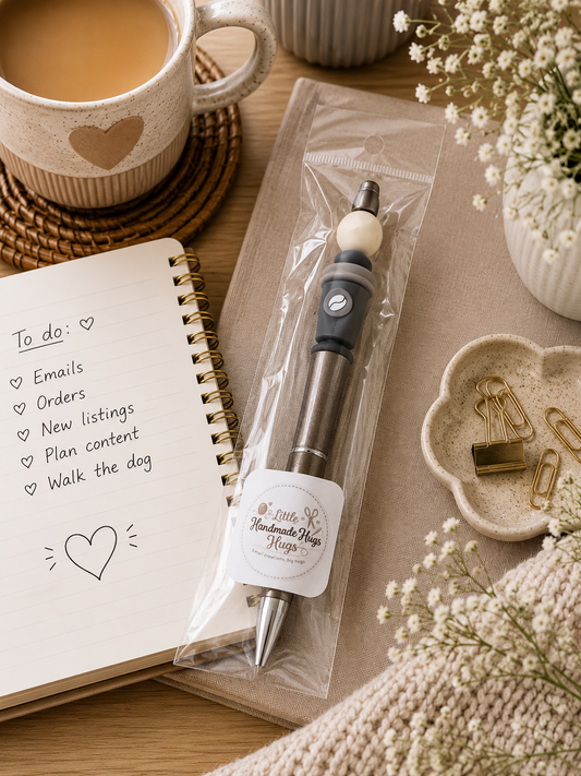 Coffee Lover Beaded Pen – Handmade Glitter Pen with Coffee Cup Focal Bead