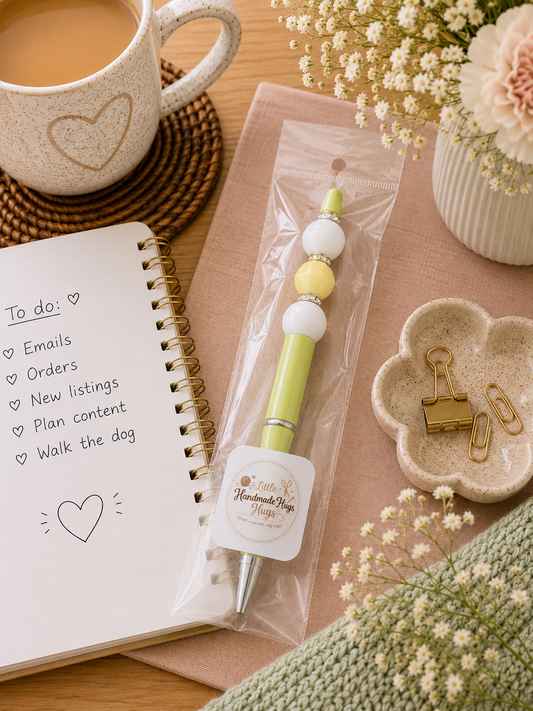 Pastel Yellow & White Beaded Handmade Pen