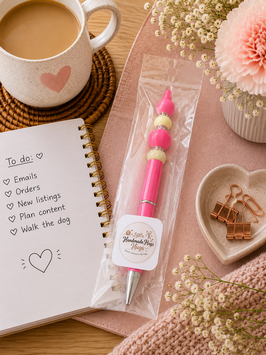Pink & Cream Beaded Handmade Pen