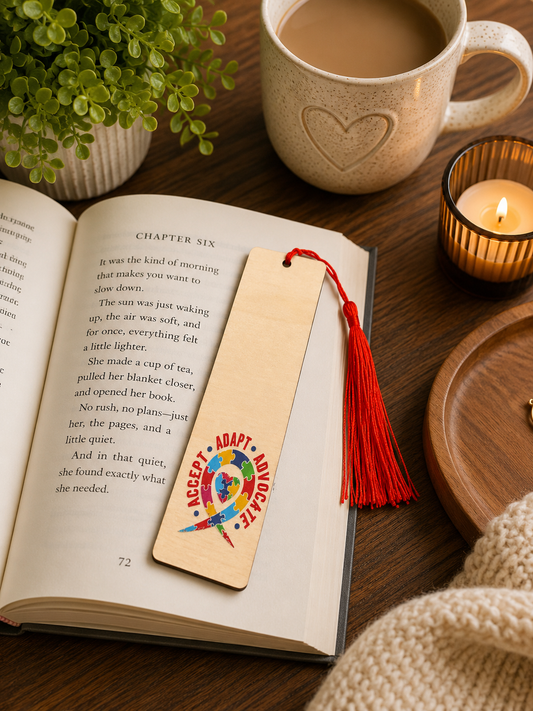 Autism Awareness Wooden Bookmark – Handmade Tassel Page Marker