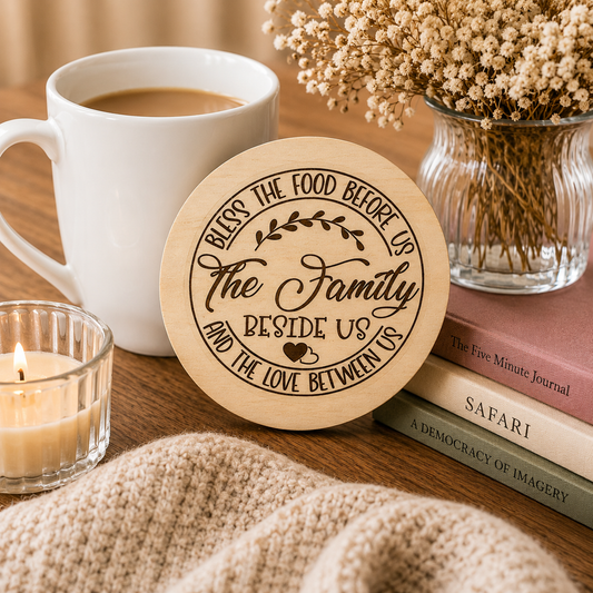 Family Blessing Wooden Coaster – “Bless The Food Before Us”