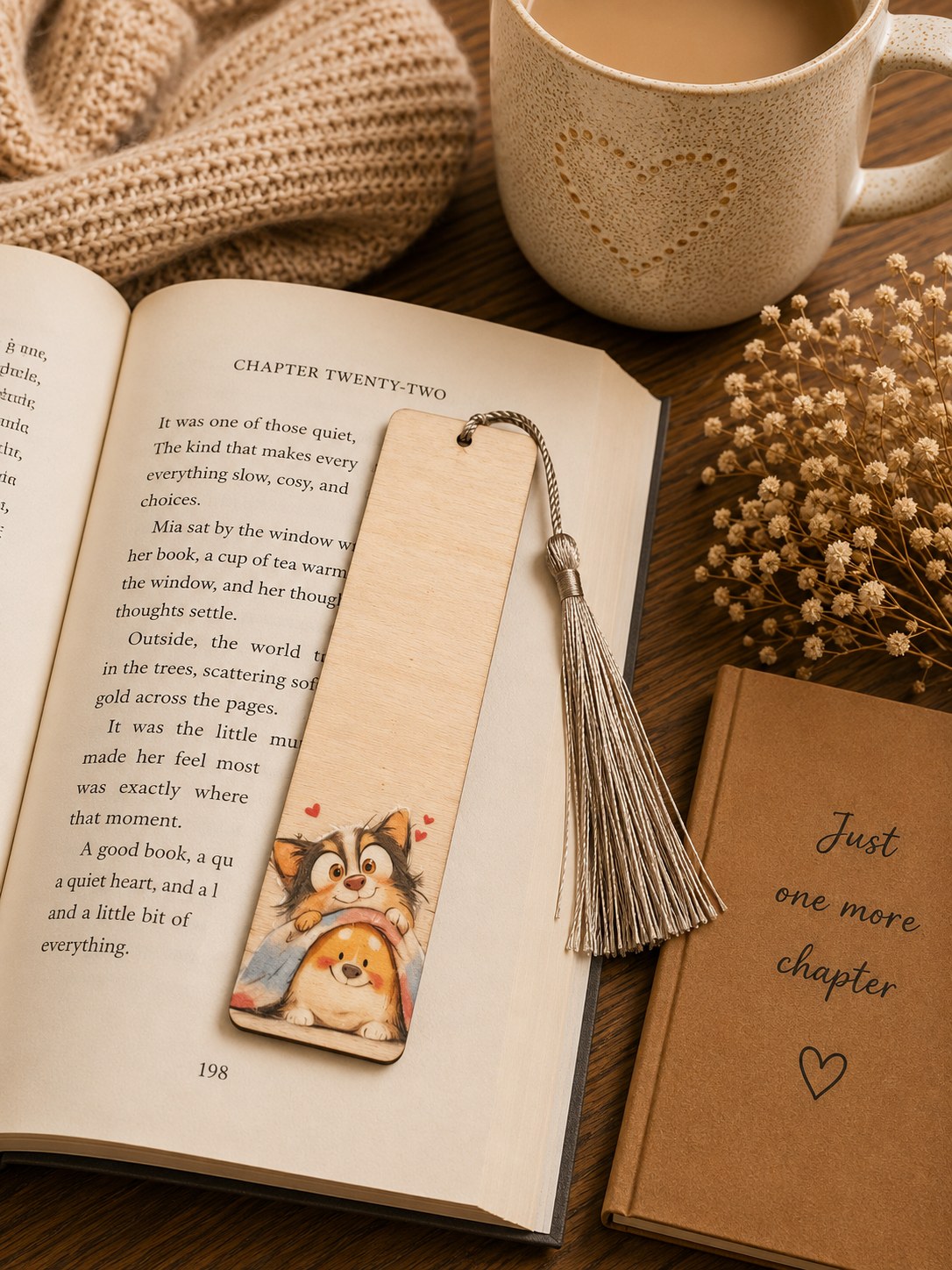 Cute Cat & Puppy Wooden Bookmark – Handmade Tassel Bookmark