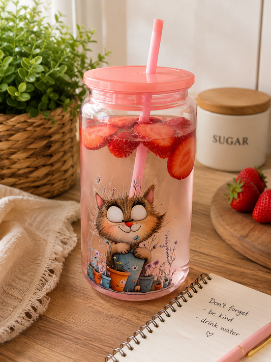Cute Cat Tumbler with Straw