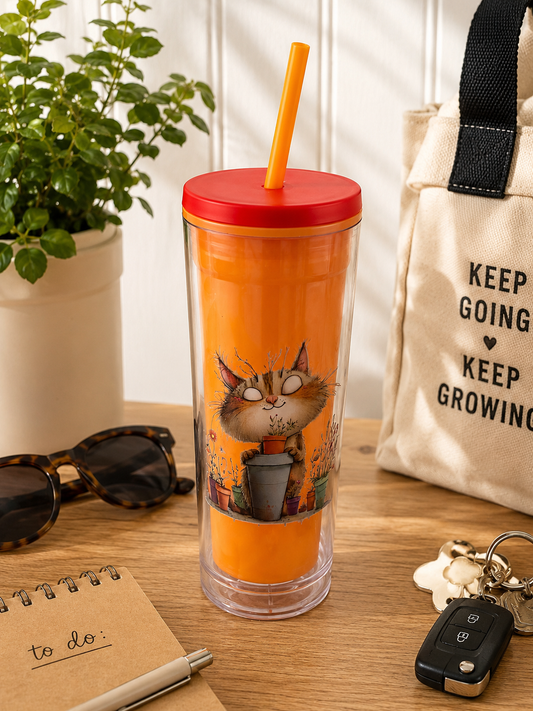 Colour Changing Cat Cold Cup with Straw