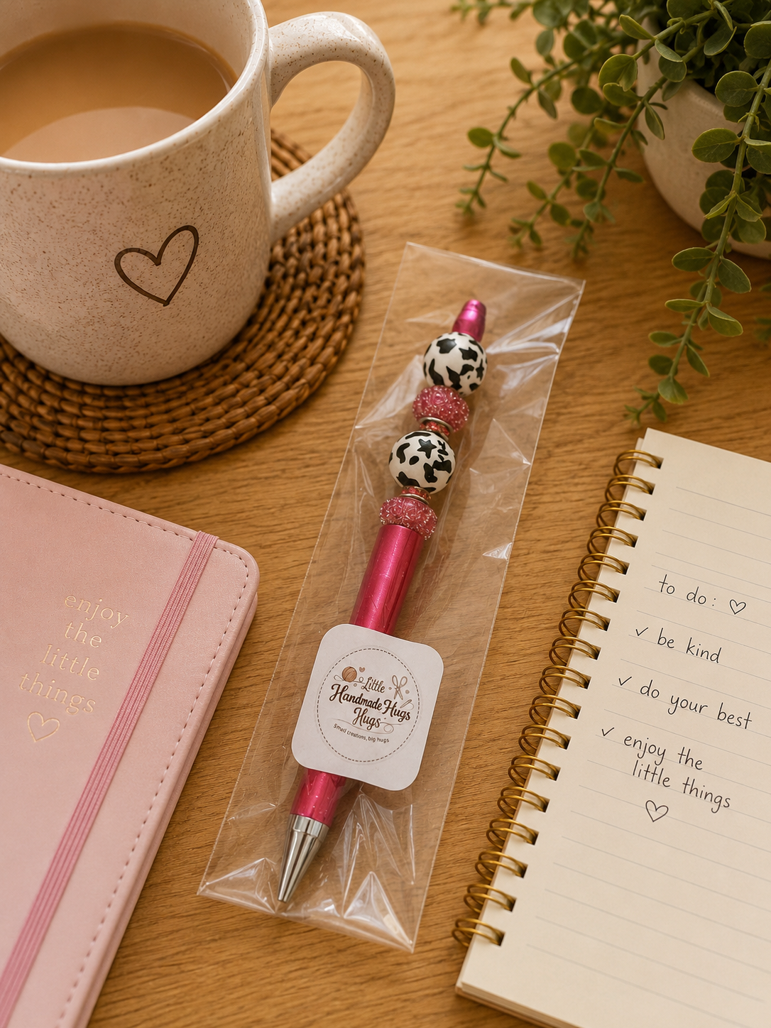 Red Cow Print Beaded Pen – Handmade Gift Pen