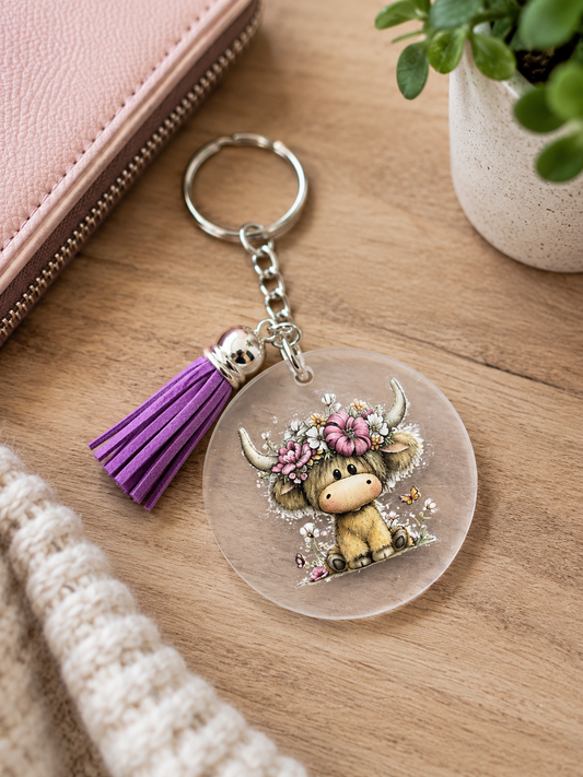Highland Cow Tassel Keyring