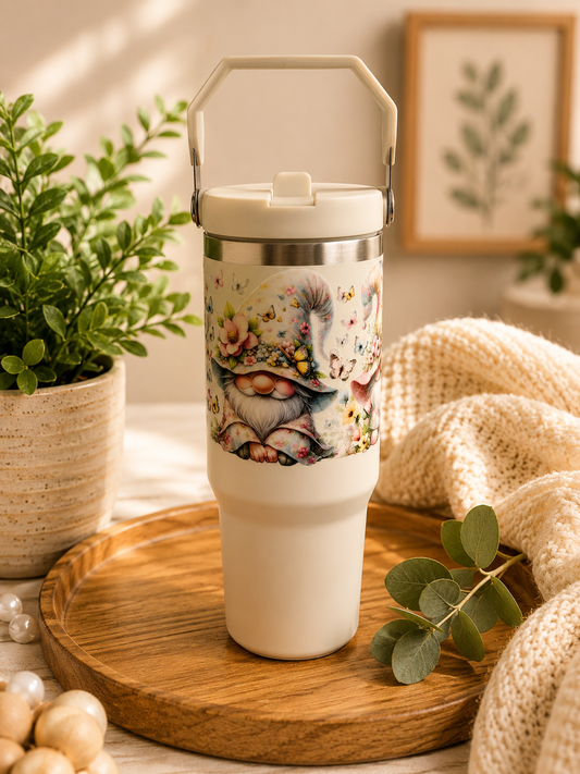 Spring Gnome Travel Tumbler with Handle
