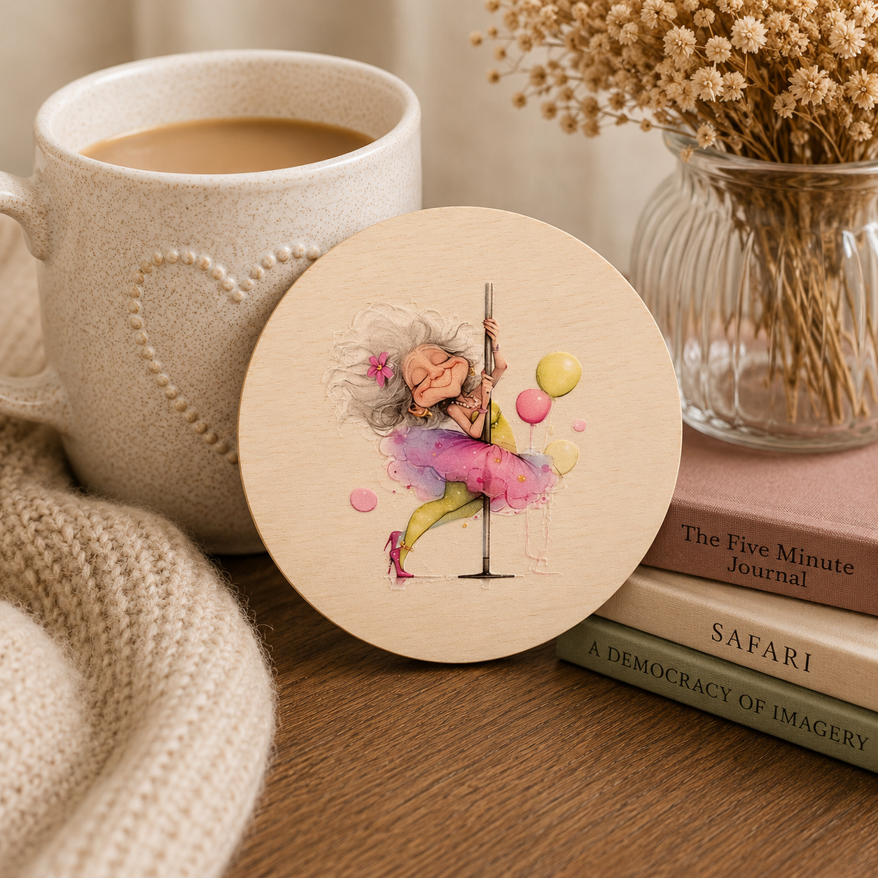 Funny Dancing Nana Wooden Coaster – Pole Dance Design