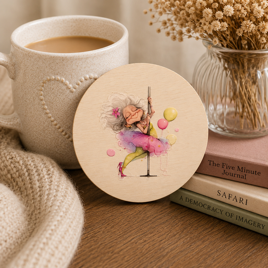 Funny Dancing Nana Wooden Coaster – Pole Dance Design