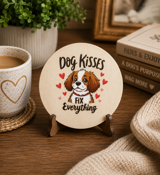 Dog Kisses Fix Everything Wooden Coaster