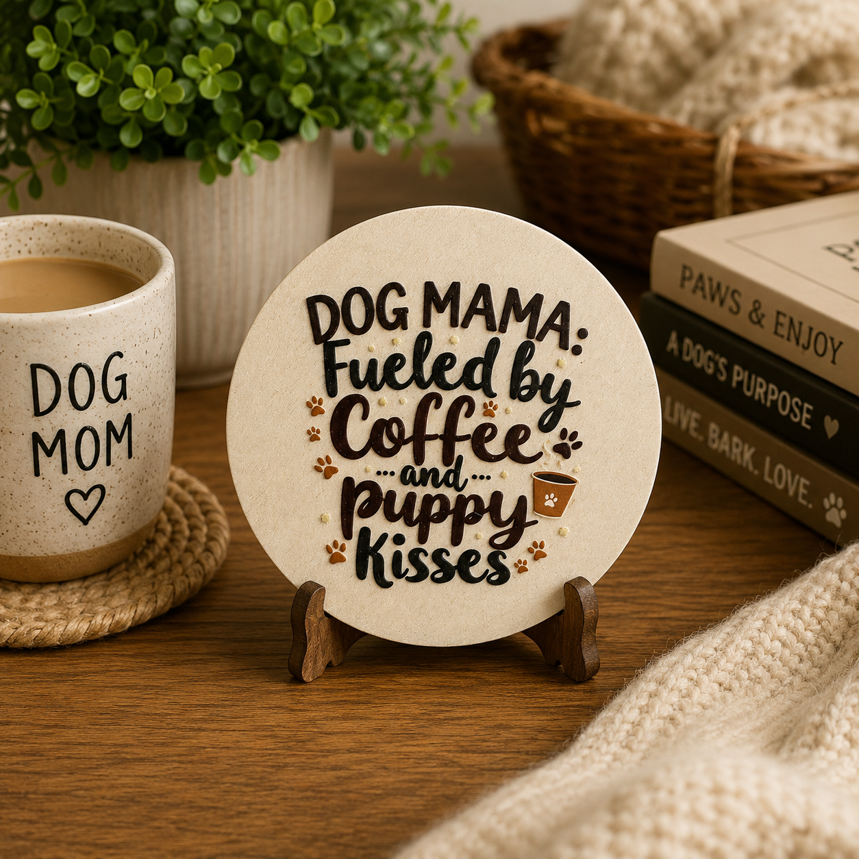 Dog Mama Fueled by Coffee & Puppy Kisses Wooden Coaster