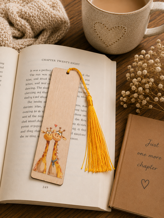 Cute Giraffe Wooden Bookmark with Tassel – Handmade Gift for Book Lovers