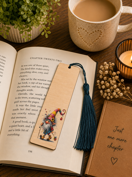 Wooden Gnome Bookmark – Handmade Tassel Page Marker Gift