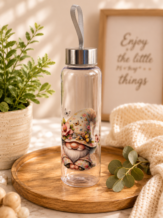 Spring Gnome Water Bottle with Floral Design