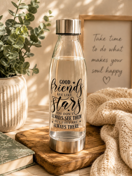 “Good Friends Are Like Stars” Glass Water Bottle