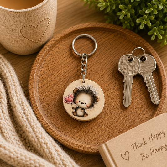 Cute Hedgehog Wooden Keyring | Woodland Animal Gift | Cute Bag Charm | Handmade Wooden Keychain