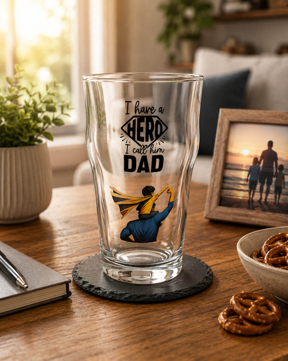 I Have a Hero I Call Him Dad Pint Glass – Superhero Dad Gift
