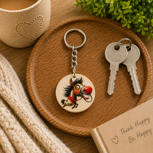 Funny Horse Wooden Keyring | Novelty Animal Keychain | Cute Bag Charm | Handmade Gift