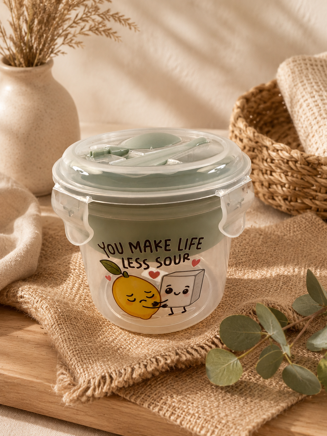 You Make Life Less Sour Lunch Pot with Spoon