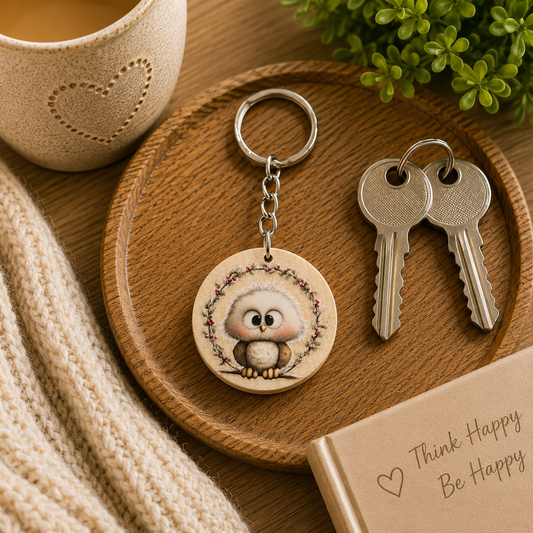 Cute Owl Wooden Keyring | Woodland Animal Keychain | Cute Bag Charm | Handmade Gift