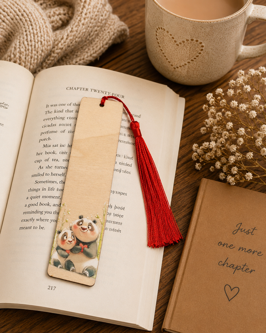 Wooden Panda Bookmark with Red Tassel