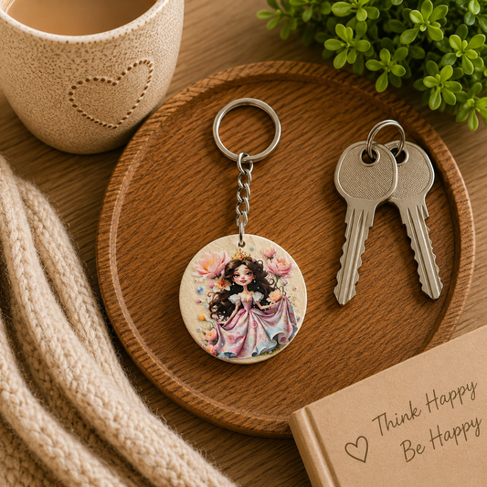 Princess Floral Wooden Keyring | Cute Fairy Tale Bag Charm | Handmade Gift Idea