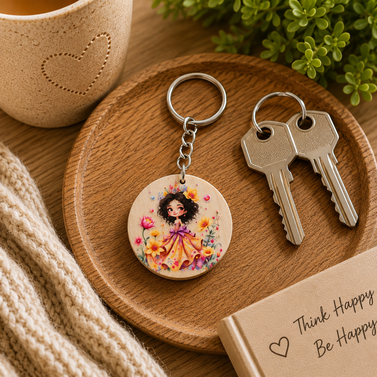 Floral Princess Wooden Keyring | Cute Fairy Bag Charm | Handmade Wooden Gift