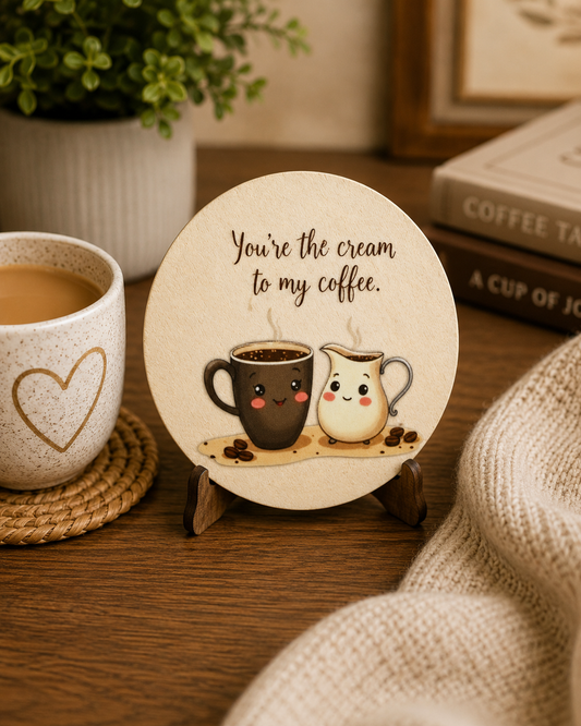 You’re The Cream To My Coffee Wooden Coaster | Cute Coffee Lover Gift