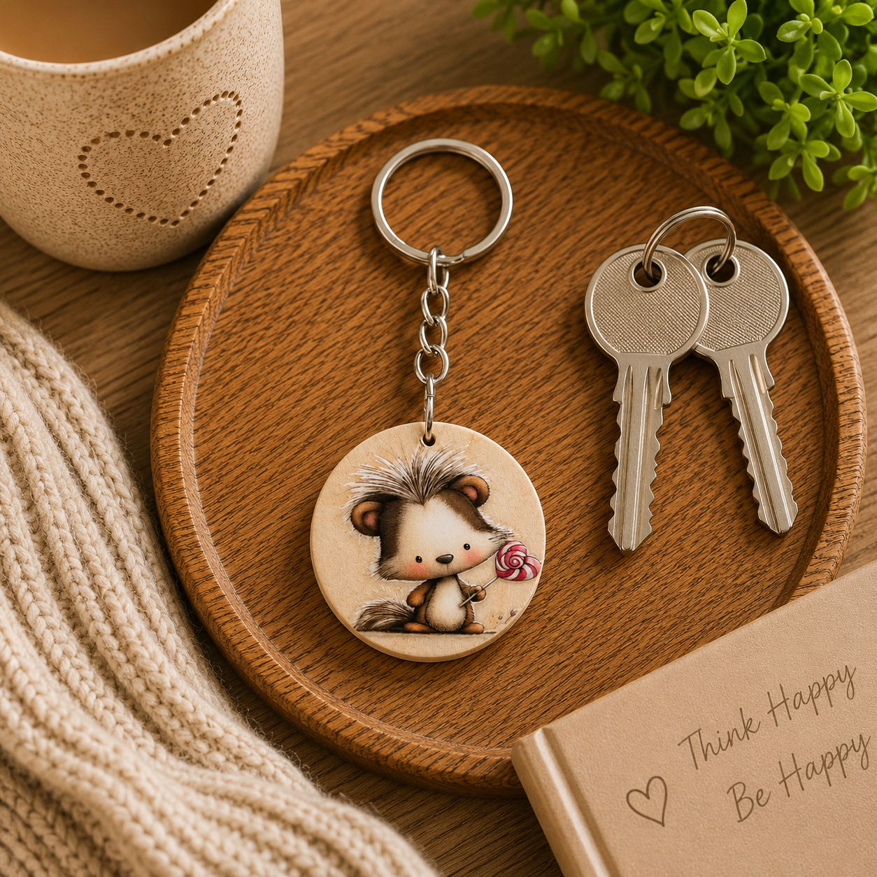 Cute Hedgehog Wooden Keyring | Woodland Animal Bag Charm | Handmade Gift Idea