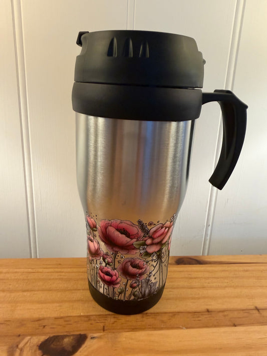 Floral Stainless Steel Travel Mug With Handle
