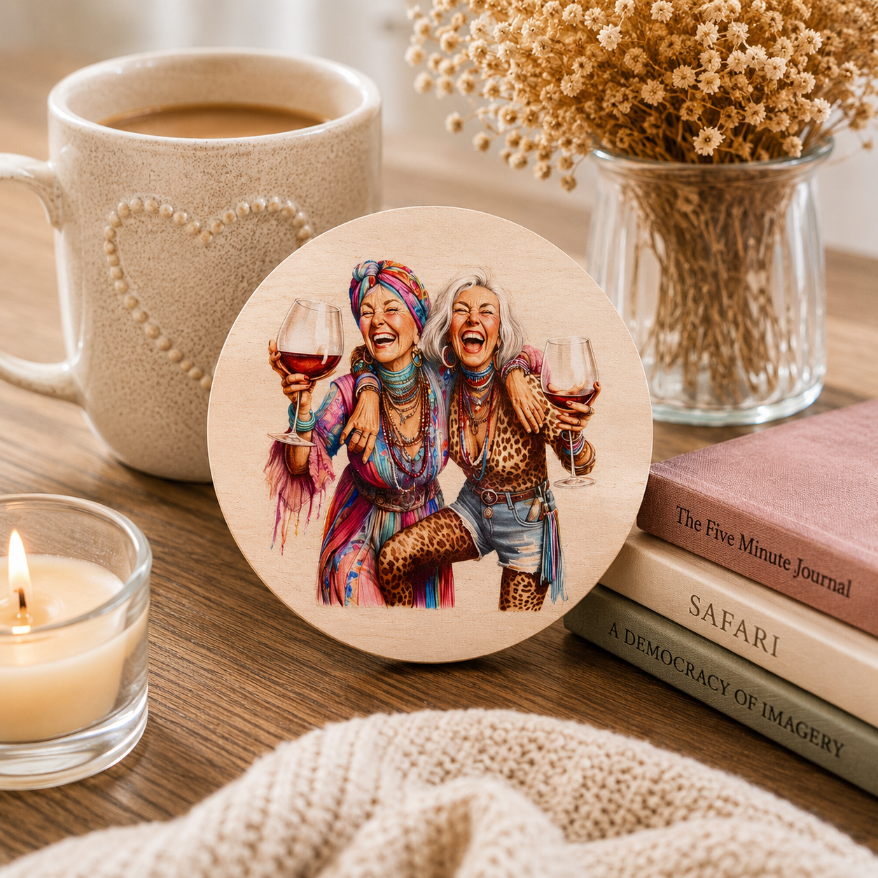 Funny Best Friends Wooden Coaster – Wine Lovers Design